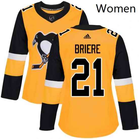 Womens Adidas Pittsburgh Penguins 21 Michel Briere Authentic Gold Alternate NHL Jersey